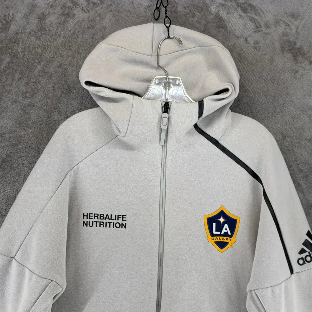 LA Galaxy Adidas Hoodie Men L Gray MLS Soccer ZNE Full Zip EUC